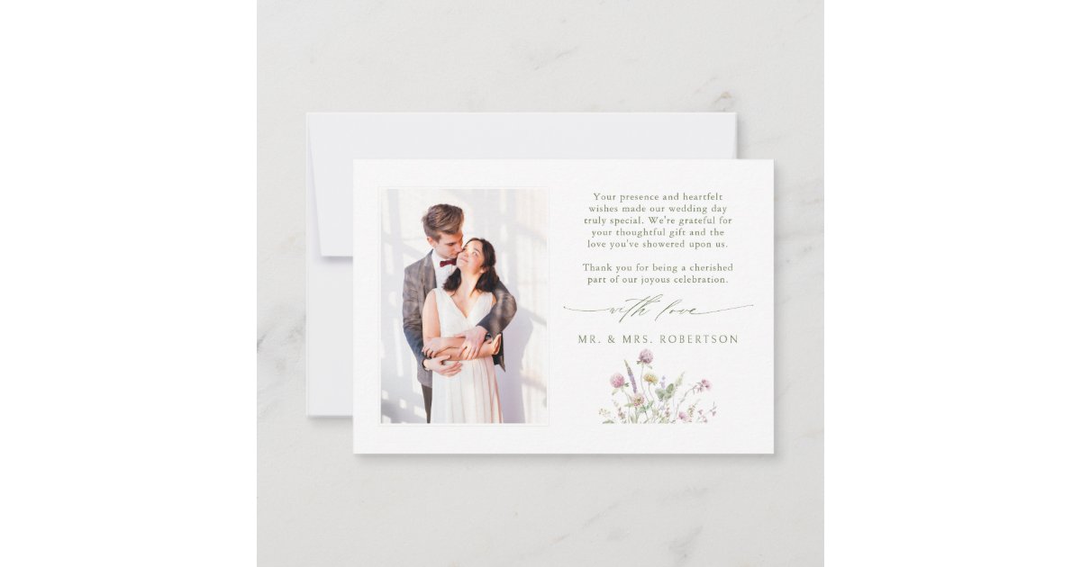 Elegant Soft Pastel Wildflower Botanical Wedding Thank You Card | Zazzle