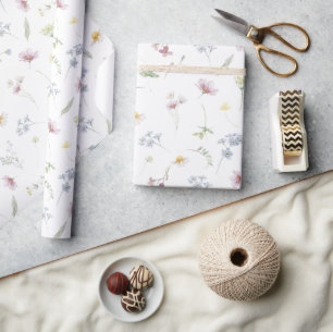 Elegant Soft Pastel Wildflower Botanical Wedding Wrapping Paper
