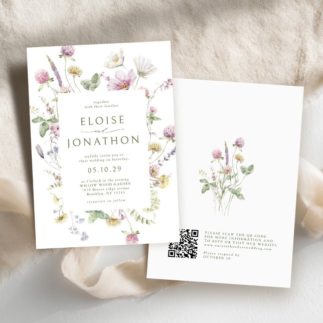 Elegant Soft Pastel Wildflower QR code Wedding Invitation (Elegant Soft Pastel Wildflower QR code Wedding Invitation)