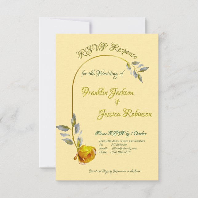 Elegant soft peace rose butter yellow oval Wedding RSVP Card (Front)