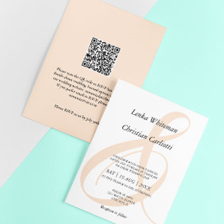 Elegant Soft Peach Ampersand QR-Code wedding Invitation