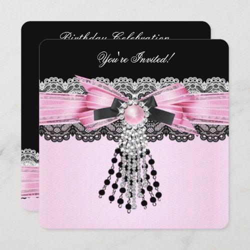 Elegant Soft Pink Black Diamond Lace Party Invitation