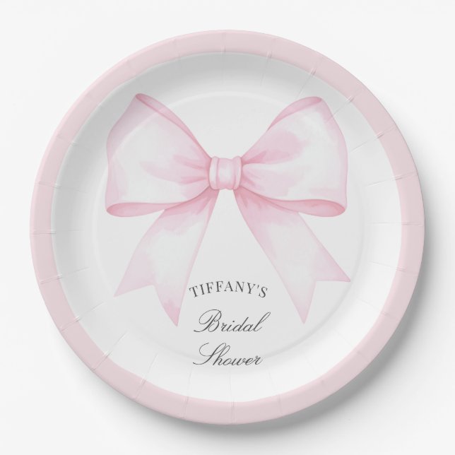 Elegant Soft Pink Blush Bow Bridal Shower Paper Plates (Front)