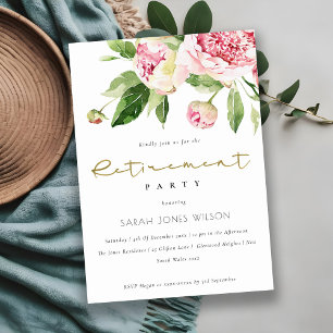 Elegant Soft Pink Blush Floral Peony Retirement Invitation