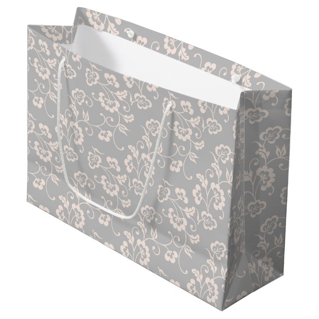 Elegant Soft Pink Botanical Floral Pattern Large Gift Bag (Front Angled)