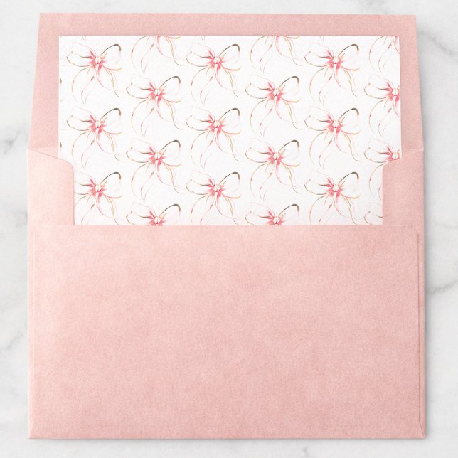 Elegant Soft Pink Bow Baptism Envelope Liner (Pink Bow Envelope Liners)