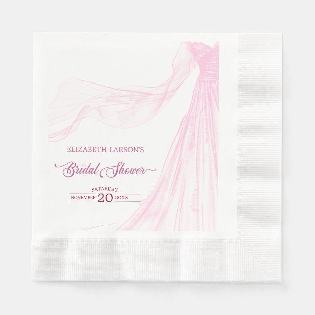 Elegant Soft Pink Bridal Dress Bridal Shower Napkins (Front)
