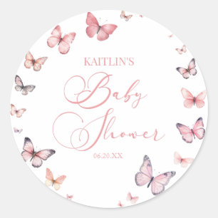 Elegant Soft Pink Butterfly Baby Shower Classic Round Sticker