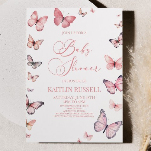 Elegant Soft Pink Butterfly Baby Shower  Invitation