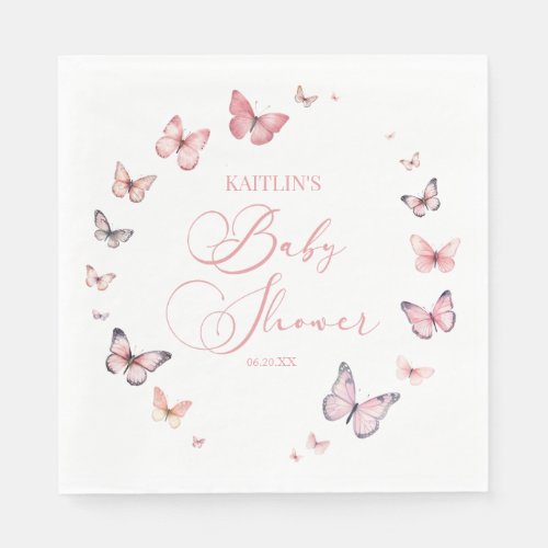 Elegant Soft Pink Butterfly Baby Shower  Napkins