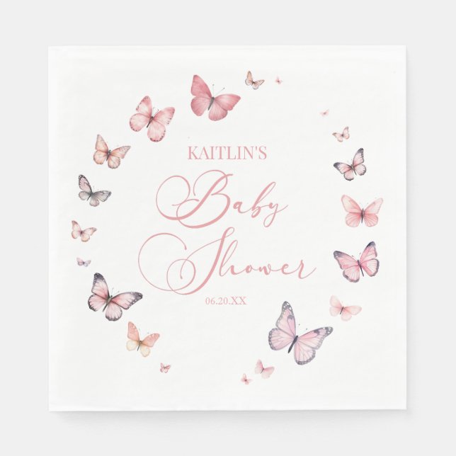 Elegant Soft Pink Butterfly Baby Shower  Napkins (Front)