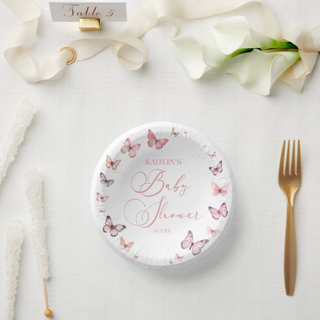 Elegant Soft Pink Butterfly Baby Shower  Paper Bowls (Wedding)