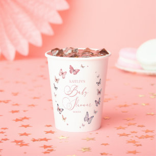 Elegant Soft Pink Butterfly Baby Shower Paper Cups