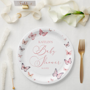Elegant Soft Pink Butterfly Baby Shower Paper Plates
