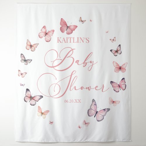 Elegant Soft Pink Butterfly Baby Shower  Tapestry