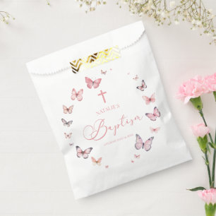Elegant Soft Pink Butterfly Baptism Favor Bag