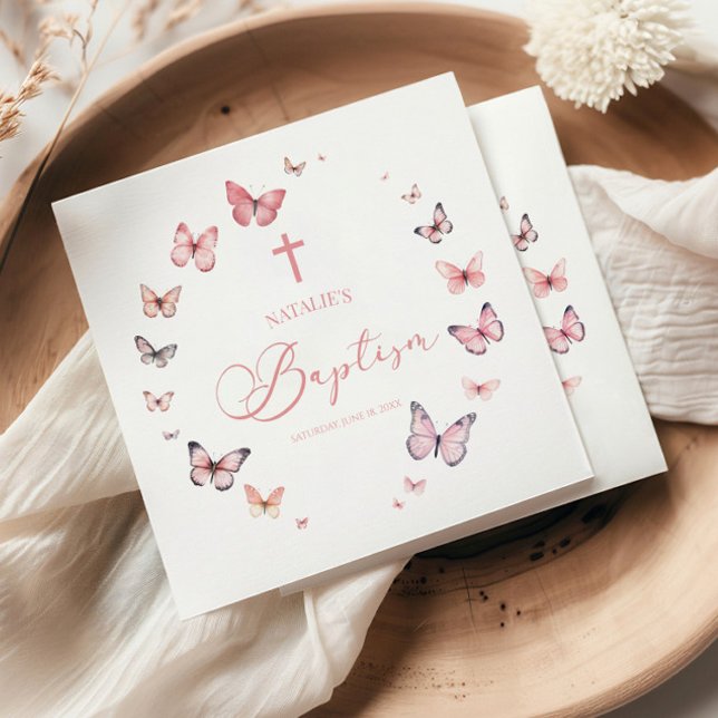 Elegant Soft Pink Butterfly Baptism Napkins (Creator Uploaded)