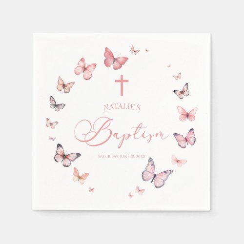 Elegant Soft Pink Butterfly Baptism Napkins