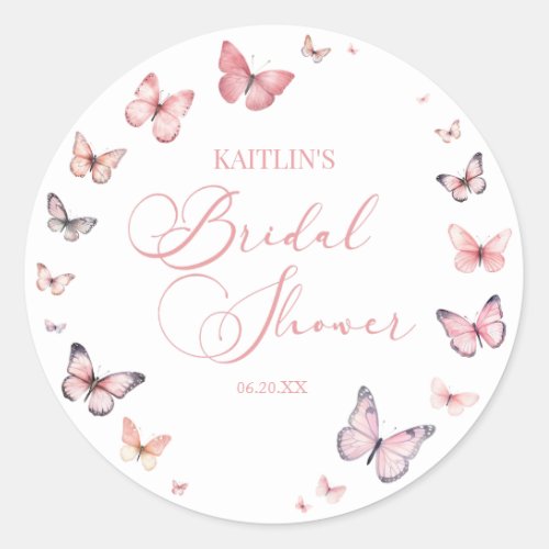 Elegant Soft Pink Butterfly Bridal Shower  Classic Round Sticker