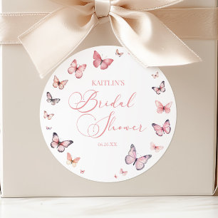 Elegant Soft Pink Butterfly Bridal Shower  Classic Round Sticker