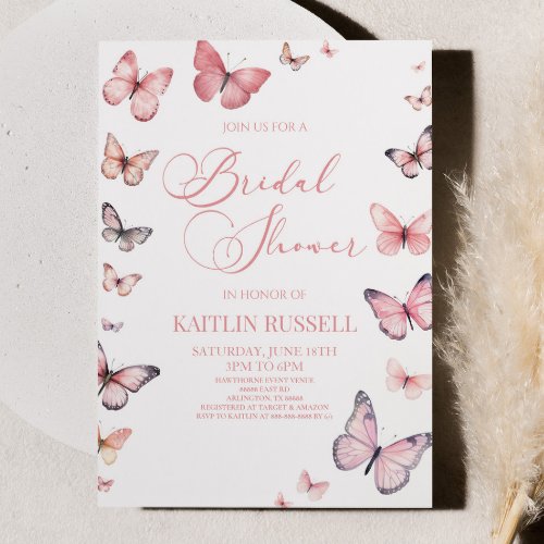 Elegant Soft Pink Butterfly Bridal Shower  Invitation