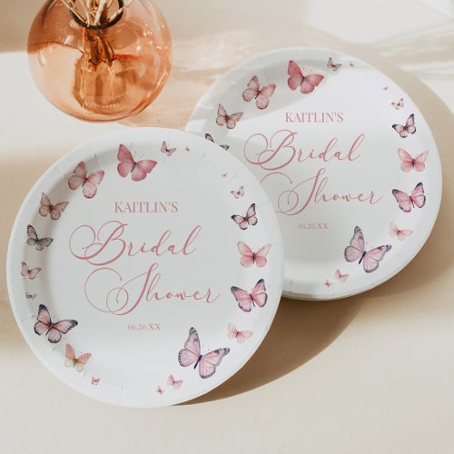 Elegant Soft Pink Butterfly Bridal Shower  Paper Plates