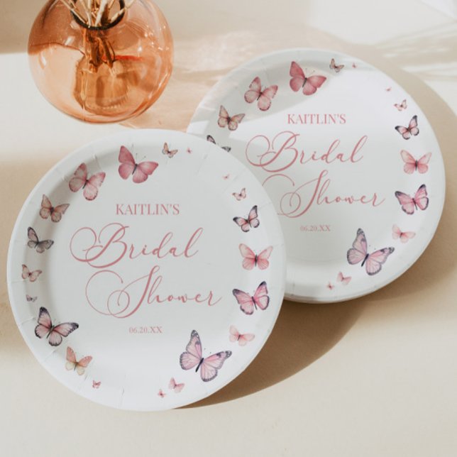 Elegant Soft Pink Butterfly Bridal Shower  Paper Plates (Creator Uploaded)