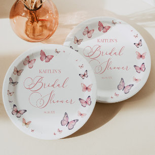Elegant Soft Pink Butterfly Bridal Shower Paper Plates