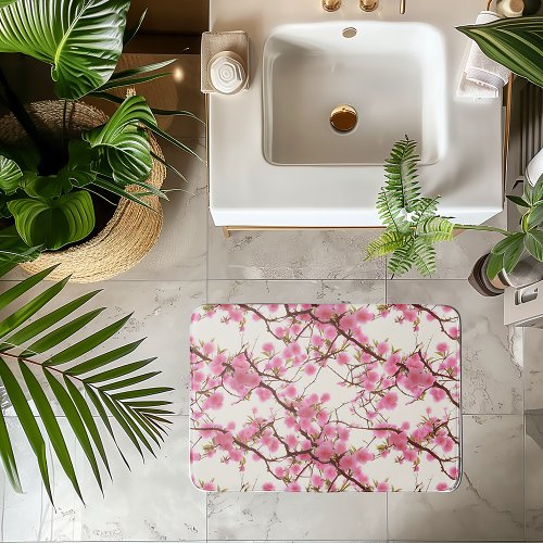 Elegant Soft Pink Cherry Blossom Florals   Bath Mat