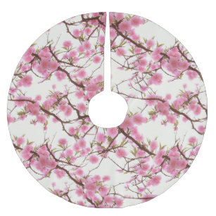 Elegant Soft Pink Cherry Blossom Florals   Brushed Polyester Tree Skirt