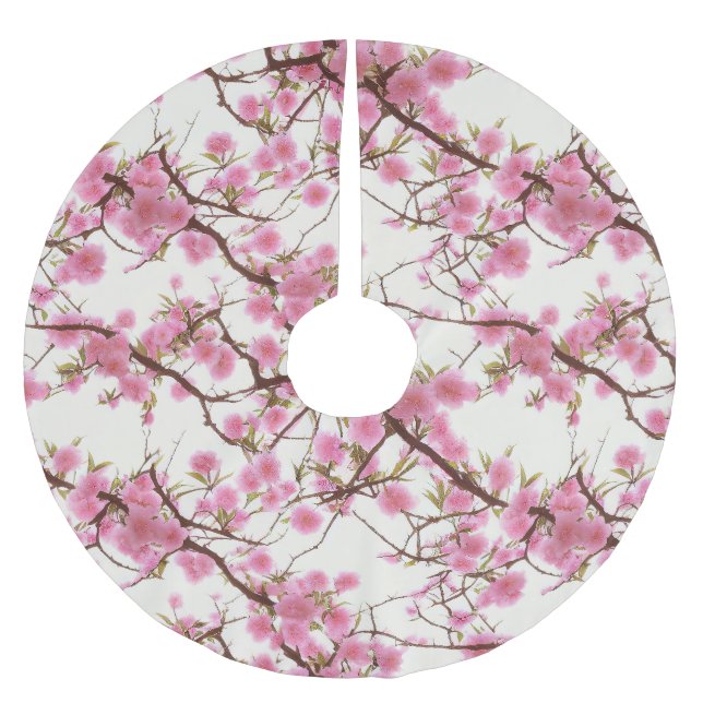 Elegant Soft Pink Cherry Blossom Florals   Brushed Polyester Tree Skirt (Front)