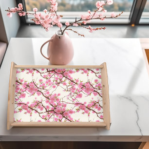 Elegant Soft Pink Cherry Blossom Florals Wrapping Serving Tray