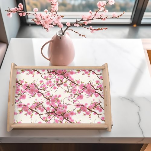 Elegant Soft Pink Cherry Blossom Florals  Wrapping Serving Tray