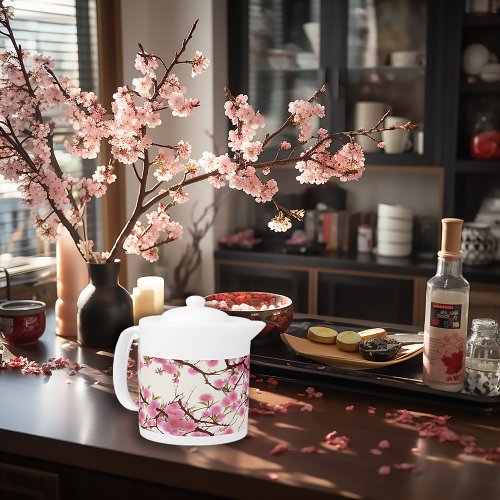 Elegant Soft Pink Cherry Blossom Florals  Wrapping Teapot