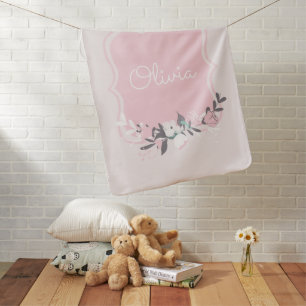 Elegant Soft Pink Floral Baby Girl Name Blanket