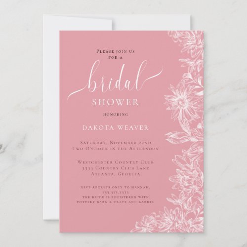Elegant Soft Pink Floral Bridal Shower  Invitation