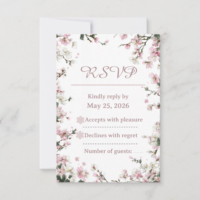 Elegant Soft Pink Floral Cherry Blossom RSVP card  (Front)