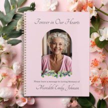 Elegant Soft Pink Floral Funeral Photo Guest Book 