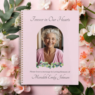 Elegant Soft Pink Floral Funeral Photo Guest Book Planner