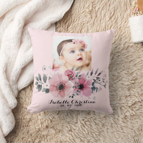 Elegant Soft Pink Floral Watercolor Personalize  Throw Pillow