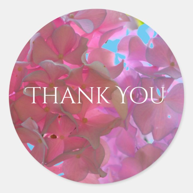 Elegant soft pink florals pink hydrangeas roses classic round sticker (Front)