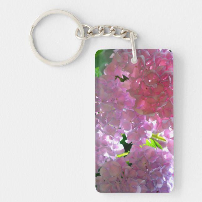 Elegant soft pink florals pink hydrangeas roses keychain (Front)