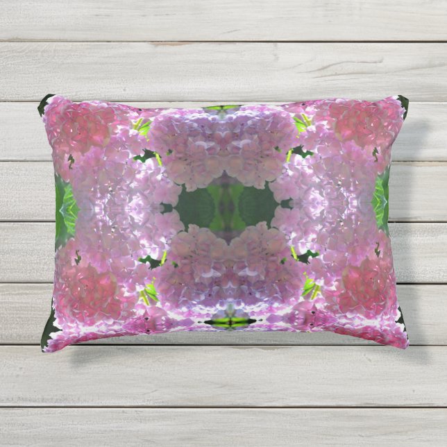 Elegant soft pink florals pink hydrangeas roses outdoor pillow (Front)