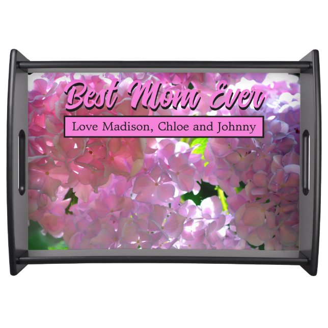 Elegant soft pink florals pink hydrangeas roses serving tray (Front)