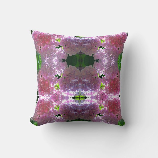 Elegant soft pink florals pink hydrangeas roses throw pillow (Front)