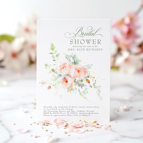 Elegant Soft Pink Flowers Boho Bridal Shower Invitation