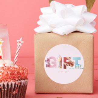 Elegant Soft Pink GIFT Photo Typography Modern Classic Round Sticker