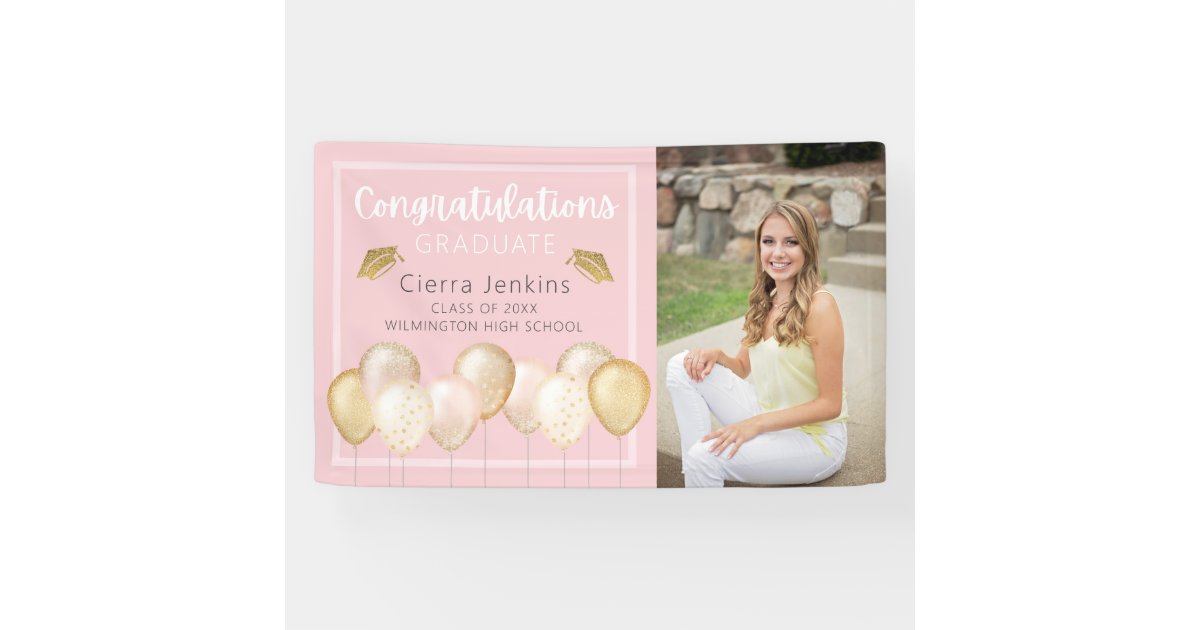 Elegant Soft Pink Gold Photo Graduation Banner | Zazzle