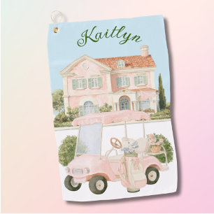 Elegant Soft Pink Golf Gal Cart Club House Name    Towel