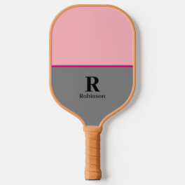Elegant Soft Pink & Grey Monogrammed Modern Script Pickleball Paddle
